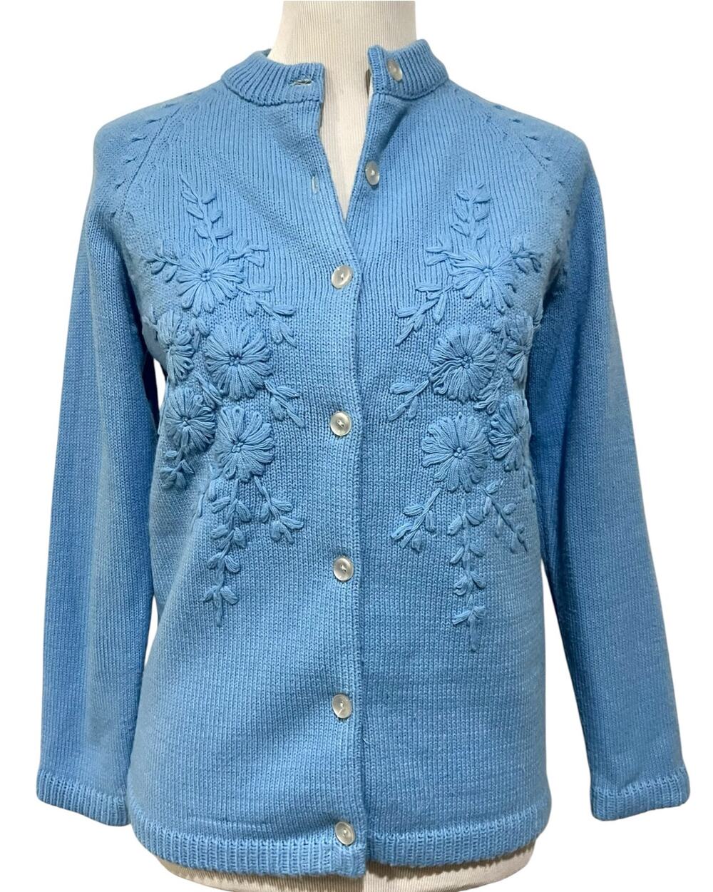 Vintage 60s Cardigan Sweater Embroidered Floral Womens S Grandma Twee Academia
